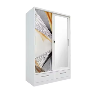 モダンスタイル家具 引き出し付き ダブルスライドドアキャビネット メタルワードローブ クローゼット リビングルームまたは寝室用 - Product Image 3