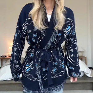 T3323 <span class=keywords><strong>Pull</strong></span> cardigan long décontracté et ajusté pour <span class=keywords><strong>femme</strong></span>, style européen et américain, nouveau, <span class=keywords><strong>oversize</strong></span>, à franges - Product Image 1