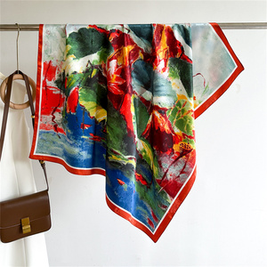 Écharpe carrée en soie pour femme, 70 cm, motif muguet bleu clair, foulard pour cheveux - Product Image 6