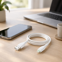 Kabel Pengisian Cepat 27W USB-C ke Lightning 1m dengan Cincin LED Hijau, Kabel TPE Model Bowling Pin untuk iPhone