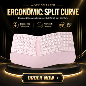 Teclado Ergonómico de Alta Gama con Reposamuñecas de Cuero, 84 Teclas, Inalámbrico 2.4G RF+BT, Carga Tipo-C, Distribución de Teclado Personalizable - Product Image 2