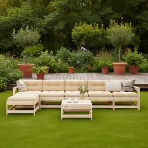 Ensemble de salon de jardin modulaire en pin naturel, bois massif, 6 places, style rustique, meubles d'extérieur - Product Image 2