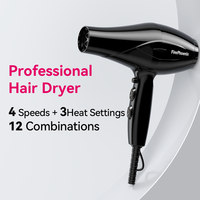 Sèche-cheveux professionnel FirePhoenix 8101X pour salon, 2 embouts, 4 réglages haute vitesse, 3 réglages de chaleur, température constante, usage domestique