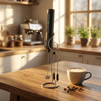 Mousseur à lait rechargeable 3 vitesses en plastique avec support, fouet électrique portatif, personnalisable avec logo, sans MOQ, pour cadeau promotionnel