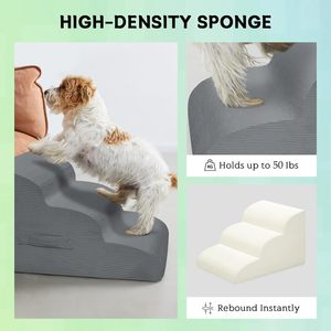 Mesa Lemon Hundetreppe 3-Stufig Keilförmig Hochdichter Schaumstoff Wasserdicht Abnehmbarer Waschbarer Bezug für Kleine Hunde Betten/Sofas/Auto - Product Image 5