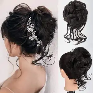Factory price Messy Bun Hair Piece Claw Clip Tousled Updo Hair Buns Hairpiece Extensions Curly Faux Bun Hair Pieces for Women