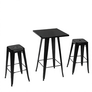 Commercial European Style High Quality Metal Frame <b>Bar</b> <b>Table</b> with Wood Top Dining <b>Table</b> Sets for Restaurnat and Outdoors - Product Image 2