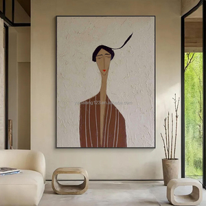 抽象女性肖像简约纹理画质朴棕白色艺术画布侘寂风格现代女性油画 - Product Image 1