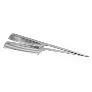 Peigne en métal gravé au laser avec logo pour salon de coiffure, peigne à queue de rat en acier inoxydable argenté, peignes à tresser - Product Image 4
