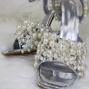 Big Size 46 Elegant Pearls Women Dress High Thin Heels Ankle Buckles Stiletto Shoes Lady Sexy Summer Open Toe <b>Sandals</b> - Product Image 4