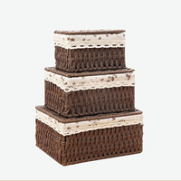 Panier de rangement multifonctionnel écologique de style moderne et simple, petit ensemble de trois organisateurs rectangulaires en corde de papier