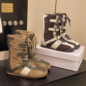 <span class=keywords><strong>Botas</strong></span> cortas informales con cremallera trasera y correa Retro a la moda para mujer, <span class=keywords><strong>botas</strong></span> ajustadas de tubo medio de fondo plano, <span class=keywords><strong>botas</strong></span> vaqueras al tobillo - Product Image 5