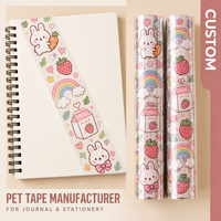 Rouleau d'autocollants en PET personnalisés pour journal, papeterie transparente Washi