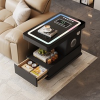 Table basse carrée moderne en bois avec haut-parleur et chargeur intégrés et surface facile à nettoyer pour salons