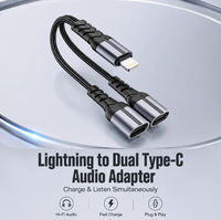 Adaptateur de partage personnalisé 2-en-1 Type-C mâle vers double Type-C femelle, répartiteur audio, cordon court tressé en nylon, coque en aluminium