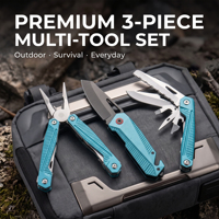 Coffret Cadeau Multi-usages 3-en-1 : Pince à bec effilé à lame en acier inoxydable et manche en aluminium bleu sarcelle, couteau de poche pliant, pour bricolage et usage industriel