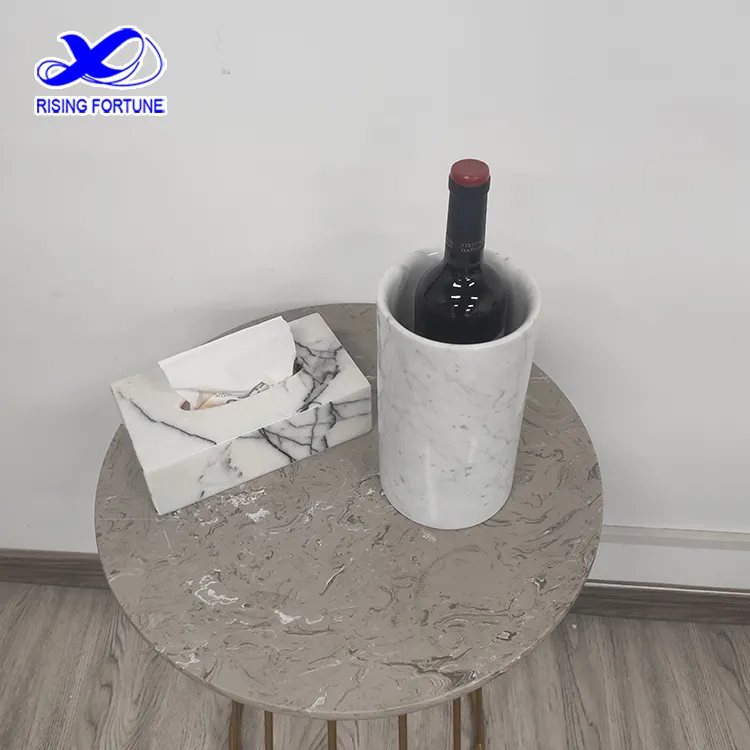 Wholesale White and Black Real Marble Ice Bucket Wine Chiller Marble Wine Cooler Marble Wine Bottle Holder