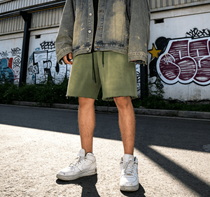 OEM Custom Casual Loose Oversized Drawstring Acid Wash Jogger Track Short Pants Cotton Sweat Shorts for Men - Product Image 1