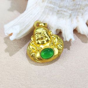 Grosir harga murah batu alam hijau giok emas Buddha labu hati Apple kupu-kupu giok lumba-lumba liontin untuk Diy kalung - Product Image 6