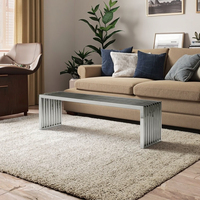 Nordische Moderne Design Gartenbank und Ottomane aus Edelstahl, Silber, Lange Eckbank für das Wohnzimmer