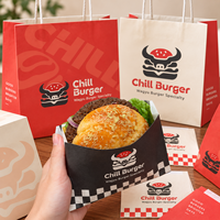 Ensemble d'emballages pour hamburgers imprimés sur mesure avec des sacs en papier à fond en V, des sacs à poignée pour hamburgers, des sacs pour frites, des sandwichs et à emporter