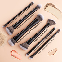 Ensemble de 10 pinceaux de maquillage synthétiques véganes à double embout avec logo personnalisé, pinceaux pour estomper la poudre, pour le visage, le correcteur et les fards à paupières