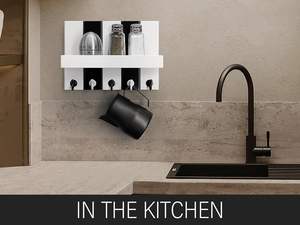 Colgador de llaves con ganchos Rebee Vision elegante llavero de madera de 2 colores con estante, 5 ganchos, organizador de correo para decoración para sala de estar - Product Image 2