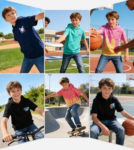 Sudadera con Capucha para Niños, Forrada, de Manga Corta, Ligera, Absorbente de Humedad, Deportiva, con Bolsillo Canguro, Diseño Sólido, 95% Poliéster - Product Image 6