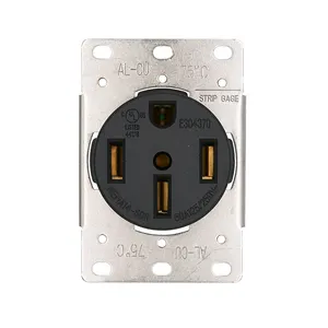 50 Amp, 125/250V, Nema 14-50R, 3P, 4W, Flush Mounting Receptacle, Straight Blade, Industrial Grade, Grounding, Side Wired, Steel