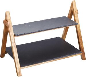 Plato de Servir Escalonado de <span class=keywords><strong>Pizarra</strong></span> para las Fiestas Navideñas, de Lujo, con Marco de Madera de Acacia, Plateau De Service - Product Image 1