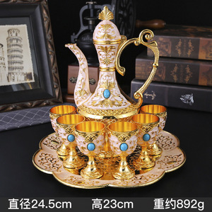 Juego de Vino de Lujo Vintage, Estilo Palacio Europeo, Decantador y Copas de Vino, Juego de Vino Exquisito con Relieve de Aleación - Product Image 5