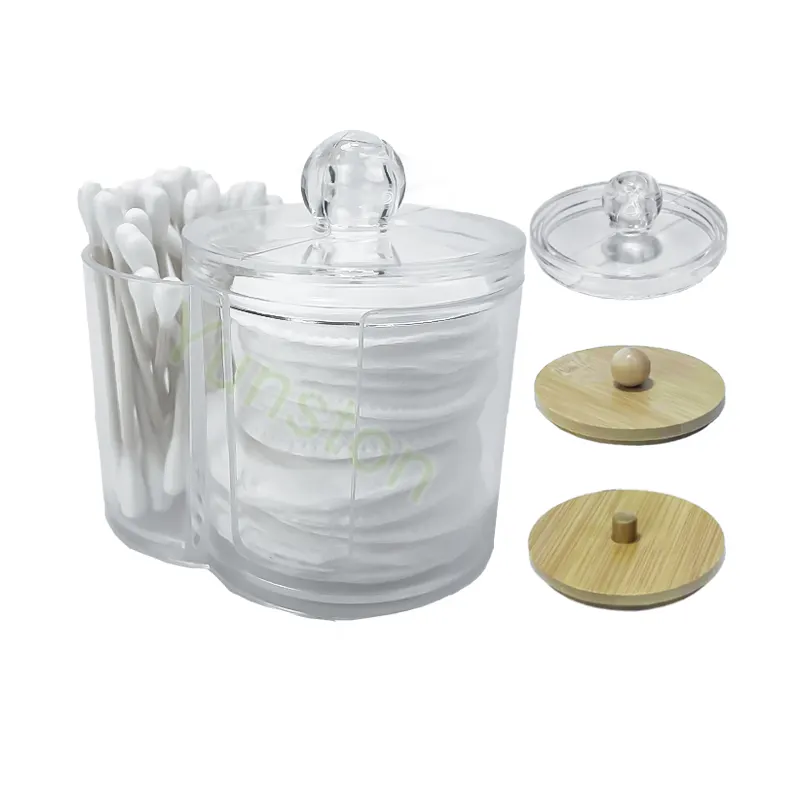 2024 New Hot Clear Plastic Cotton Swabs with Lid Cosmetic Cotton 2 in 1 Organiser Three lids to choose from