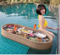 Plateau flottant moderne et durable en rotin, plateau de petit-déjeuner flottant et plateau à thé de l'après-midi pour la plage, l'hôtel, le bord de la piscine, la villa
