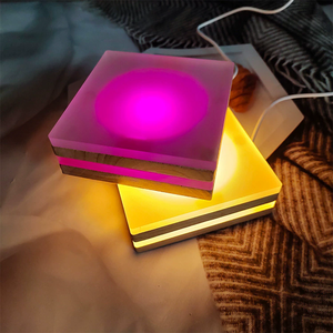 <strong>Diffuser</strong> Solid Square Wood Base LED Night Light Luminous Base USB Plug-In Base Fish Tank Ornaments Engraved Logo - Product Image 3