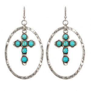 Orecchini Pendenti Vintage con Croce in Turchese, Ornamenti per Orecchie in Argento Anticato dal Design Audace - Product Image 1