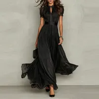Robe élégante ajustée en polyester uni à manches courtes et col montant pour l'automne – Vente en gros, livraison rapide