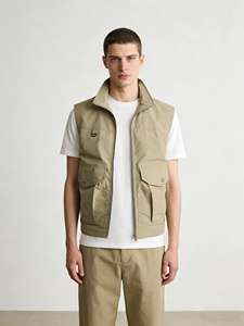 Chaleco de Caza y Pesca Multibolsillos |   Chaleco sin Mangas para Hombre con Cierre y Cuello Alto |   Chaleco Informal Utilitario de Primavera para Exteriores, 100% Poliéster - Product Image 2