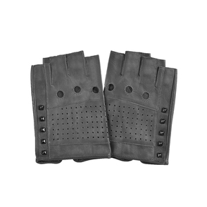 Noir Brun Gris Sans Doublure Mode Clouté Hommes Mitaines Demi Doigt D'entraînement Fitness Moto Vélo <span class=keywords><strong>Gants</strong></span> En Cuir - Product Image 6