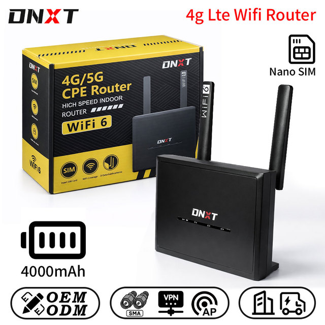 DNXT Routeur RP-SMA WPS Router 4g Con Tarjeta Sim 1WAN/4LAN Wifi Sim Card Usb 4000mAh AP Mode Routeur Avec Carte Sim Work Use