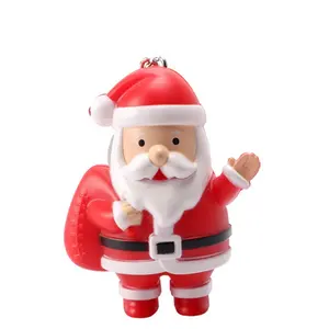 Cartoon Santa Claus LED Light With Sound Plastic Keychain Bag Charm For Women Children Gift