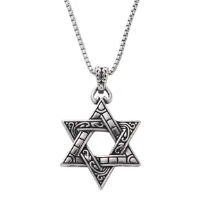 Stainless Steel Hexagram Star Necklace Retro Hollow Six-pointed Star Pendant Necklace Hip Hop Necklace