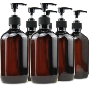 Bouteille de shampoing en plastique PET transparente de couleur ambre verte à épaules arrondies personnalisée de 100 ml, 150 ml, 200 ml, 300 ml, 500 ml avec pompe - Product Image 1