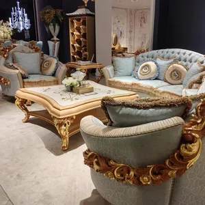 Sofà regale francese in legno massello intagliato palazzo di lusso villa soggiorno personalizzato mobili di lusso in legno blu chesterfield divano