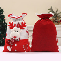 Sacs cadeaux en papier gaufré avec cordon de serrage, motif renne, Père Noël, bonhomme de neige, pour Noël, fruits, bonbons, emballage de cadeaux, décoration