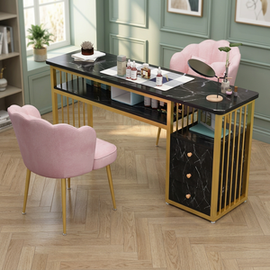 Modern White Wood <b>Nail</b> <b>Table</b> Gold Metal Frame Manicure <b>Table</b> Drawers Storage Shelf Eco-Friendly Durable <b>Nail</b> Desk for <b>Nail</b> Salon - Product Image 1