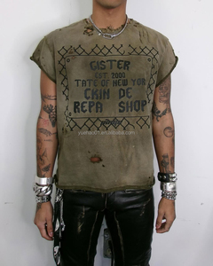 Custom Raw Hem Screen Print Ripped Muscle Fit Tank Top Chaleco sin mangas Camiseta Stone Faded Tee Distressed Acid Wash Camisetas Hombres - Product Image 4