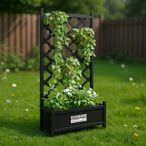 Jardinière en bois noir avec treillis, clôture rectangulaire pour extérieur, décoration de jardin - Product Image 2