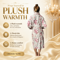 Vente directe d'usine, robe longue thermique à col roulé pour femmes, grande taille, 100% polyester, fermeture à cordon, imprimé floral, séchage rapide