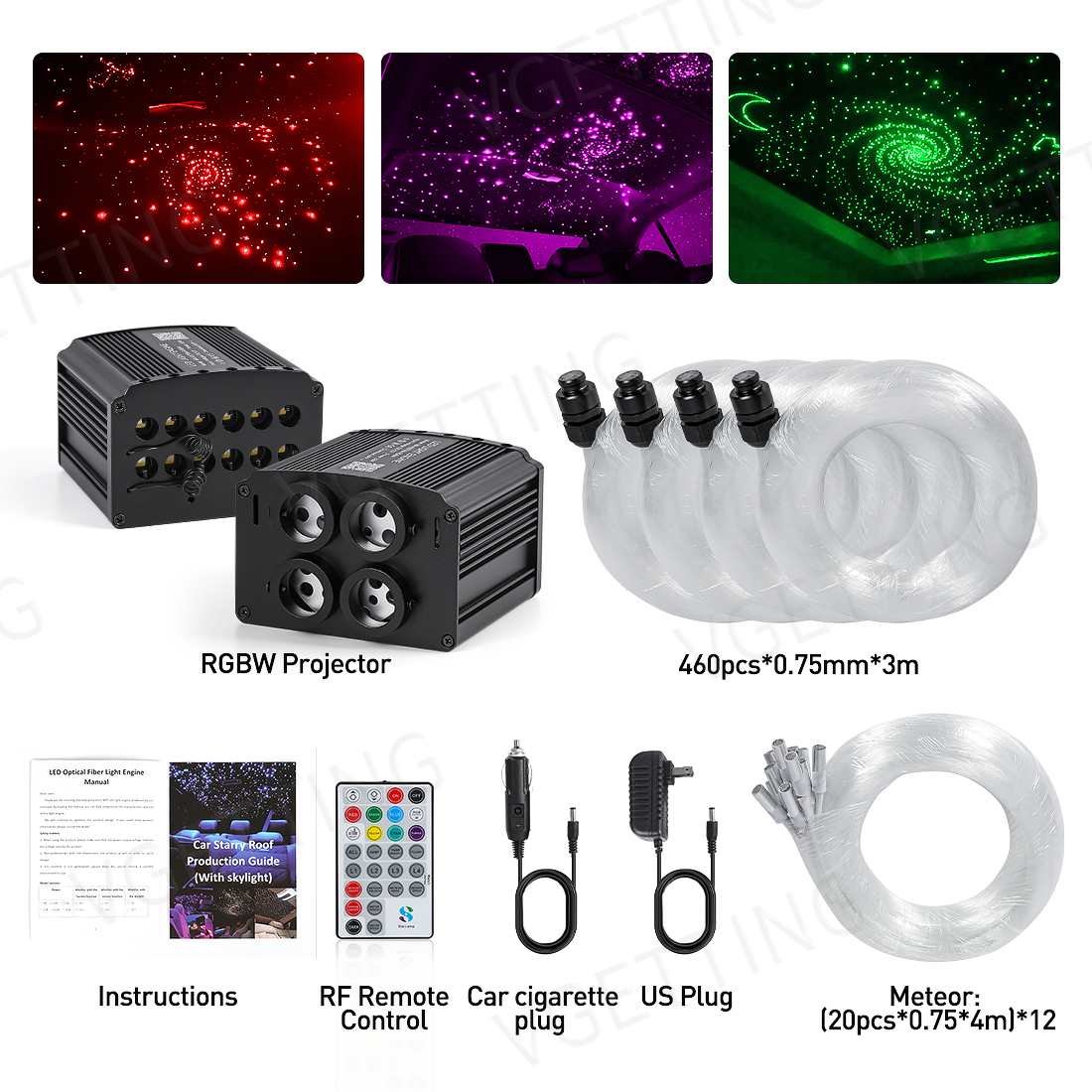 【完成品】摸魚動力 流星号 LED発光ユニット 組立済｜Type-C給電 4 Port 32W RGBW LED Fiber Optic Light Star Ceiling Kit