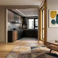 Meuble de cuisine laqué gris foncé mat haut de gamme, sur mesure, moderne, en forme de L, avec éclairage LED sous l'armoire